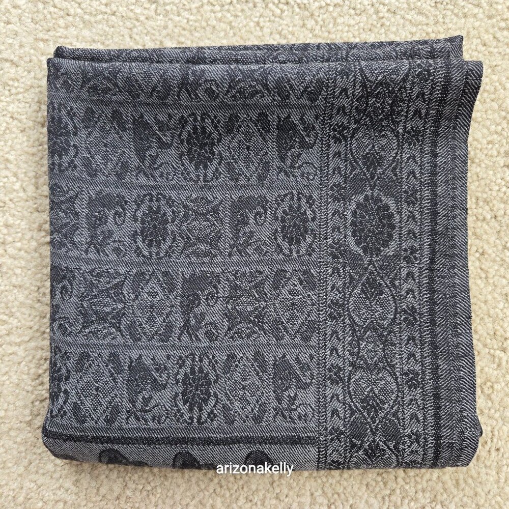 Talbots Wool Scarf Wrap Jacquard Lightweight Black & Grey